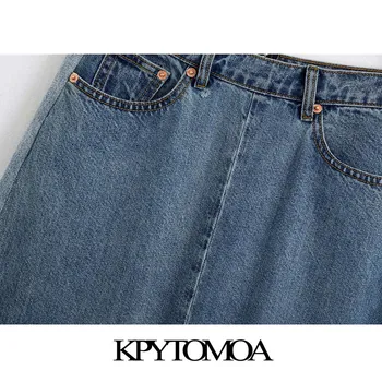 KPYTOMOA Kvinder 2020 Chic Mode Kontor Slid Patchwork Denim Midi-Nederdel Vintage Lynlås i Ryggen Ventilationskanaler Kvindelige Nederdele Faldas Mujer 18576