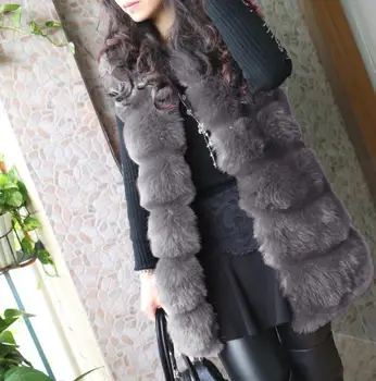 Nye faux fur vest, lange frakker, afsnit kunstige fox fur casual modetøj til kvinder jakke blød tyk overtøj af høj kvalitet