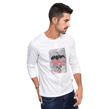 KUEGOU Bomuld Tøj 2020 Foråret Mand T-shirt med Lange Ærmer Udskrivning Tshirt Efterår Mode Hvid T-Shirt Mænd Top ZT-88003
