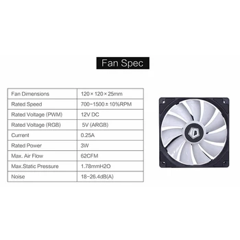 ID-KØLING XF-12025-ARGB RGB-PWM-Ventilator For CPU Køler/Radiator/PC-Chassis RGB-Fan for Luft Køler til Grafikkort