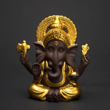 PINNY Lilla Ler Ganesha Mammon Statuer Budas Decoracion Estatua Mascot Håndværk Dekorativ Elefant Gud Hjem Dekoration