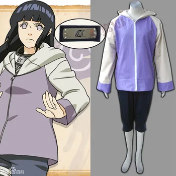 Athemis Anime NARUTO Ninja Hinata Hyuga Cosplay Kostumer Blød og Varm Frakke Beskåret Bukser Outfit Naruto-Pandebånd Gave