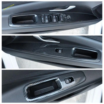 Indre Auto Bil Døren Armlæn Vindue Lift-Knap-Panel Dækker Trim Black / Carbon-Fiber Udseende / Sølv Passer Til Hyundai Elantra 2021