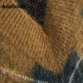 Aachoae 2020 Mode Argyle Vest Sweater Kvinder Løs Ærmeløs Vintage Plaid Pullover Toppe Casual V Neck Strikket Vest