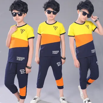 Casual Aktive Drenge Tøj Sæt Sommer Teenage-T-Shirt, Korte Bukser Børn Passer 2019 Kids Tøj Sports Tøj Til Drenge 2 Stk