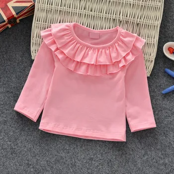 Baby Piger Shirt langærmet T-shirt i Bomuld Casual Prinsesse Barn Solid Toppe Bluse