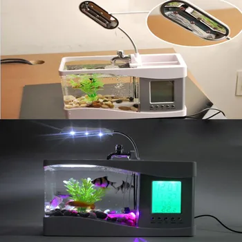 NYE usb-mini goldfish bowl bordlampe lille multifunktionel økologisk akvarium kontor dekoration fisk tank ur-nat lys