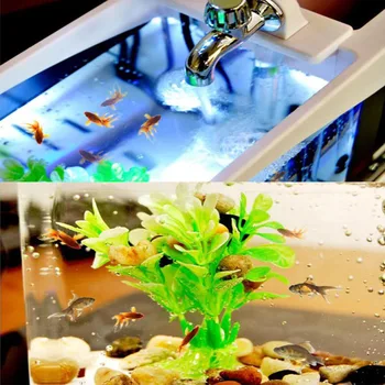 NYE usb-mini goldfish bowl bordlampe lille multifunktionel økologisk akvarium kontor dekoration fisk tank ur-nat lys