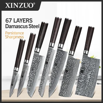 XINZUO 7 STK Kok Kniv Sæt Japansk Damaskus Stål Køkken Knive Sæt Cleaver Skrælle Santoku Udskæring nytte Madlavning Værktøj