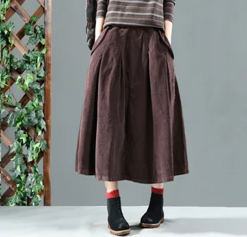 Bomuld A-linje fløjlsbukser brun Nederdel For Kvinder sidelommer midi-længde