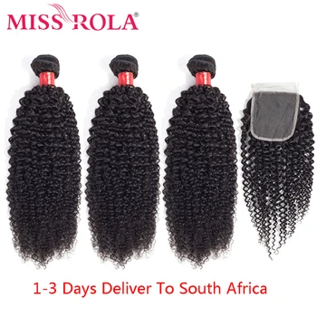 Miss Rola Brazilian Hår Bundter med Lukning Kinky Curly 3 Bundter med 4*4 Lukning af Remy Human Hair Hair Extensions