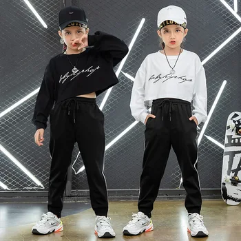2020 Mode til Børn Hip Hop Tøj Sæt Til Teenage-Piger Bomuld Sport Passer Street Wear Afgrøde Toppe Og Bukser Dans Tøj