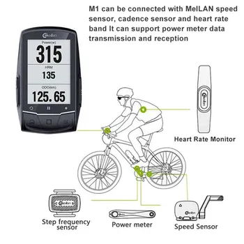 Meilan M1 Trådløs Cykel Computer med GPS-Navigation BLE4.0 Speedometer Cykling Computer Sensor Pulsmåler Kilometertæller Cykel