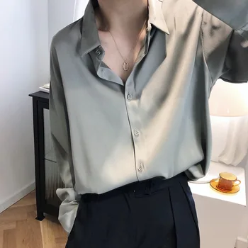 Koreanere Løs Vintage Chiffon Langærmet Bluse Plus Size Kvinder Tøj Kontor Dame Shirt Kvindelige Hvide Toppe Blusas Mujer 12328