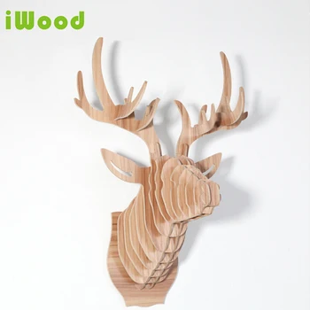 Kreative Træ Dyr, Hovedet Hængende Træ-Hjorte Hovedet For Kunst, boligindretning Stue Wall Decor Hvid Sort IW-WD001 64cm
