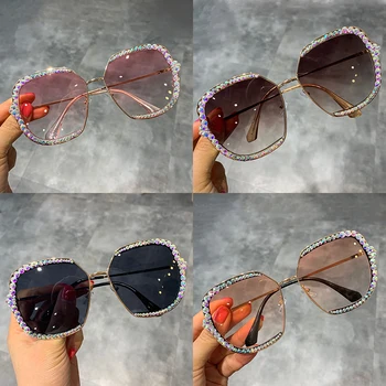 2019 solbriller kvinder Luksus Rhinestone kvadrat Sol briller, klar linse Overdimensionerede mænd solbriller Vintage Nuancer