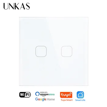 UNKAS EU/UK Standard Glas Panel 1/2/3 Bande Wall Light Touch Skifte Tuya/Intelligent Liv Wireless ControL Tryk lyskontakt