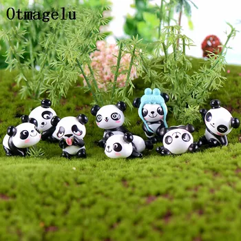 8pc Søde piger Kina Giant Panda Figurer Figurer Mini DIY Ornament Fe Ggarden Hjem Dekoration Mikroskopiske Plade Landskab