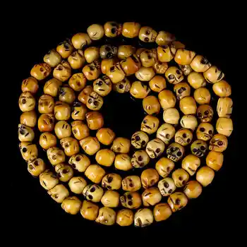 108PCS Skull-Perlerne Yak Knogle Håndskårne Kraniet Bøn Malas Antikke Skull-Perlerne til Halloween Smykker Tibet Rosenkrans 6mm BRO863