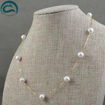 Unikke Perler, smykker Butik 18inches Gul Sølv Kæde AAA 8-9mm Top Quqlity Ferskvands Perle Halskæde Kvinde Smykker