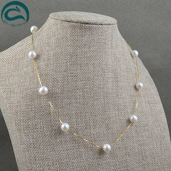 Unikke Perler, smykker Butik 18inches Gul Sølv Kæde AAA 8-9mm Top Quqlity Ferskvands Perle Halskæde Kvinde Smykker