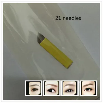 100 STK Permanent Makeup Manual Øjenbryn Tatoveringer Koniske Knive gul 21 Nåle