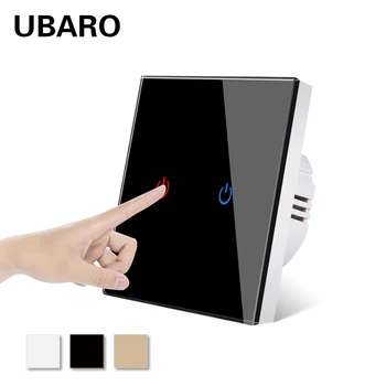 UBARO EU/UK Hvid Krystal Glas Panel Væg Touch Skifte Led Power Interuptor vægmaleri Lichtschalter lyskontakter 2-Vejs AC100-240V