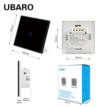 UBARO EU/UK Hvid Krystal Glas Panel Væg Touch Skifte Led Power Interuptor vægmaleri Lichtschalter lyskontakter 2-Vejs AC100-240V