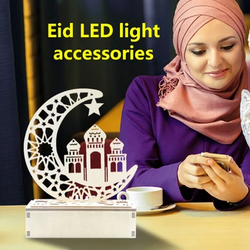 Hule Månen Mønster LED Lys Træ-DIY-Lampe til Ramadanen, EID Mubarak Islam Muslimske Håndværk Hjem Dekoration Festival Part Forsyninger