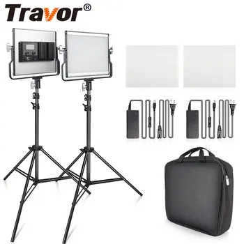 Travor 2 i 1 Bi-color LED Video Light kit studio light med U Beslag kamera lys 3200K-5600K fotografering belysning til YouTube