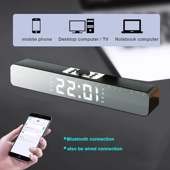 Bluetooth Højttaler Stor Soundbar Med Vækkeur LED Digitalt Display Home Theater Surround Sound Bar,