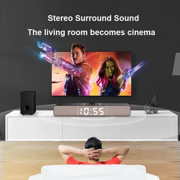 Bluetooth Højttaler Stor Soundbar Med Vækkeur LED Digitalt Display Home Theater Surround Sound Bar,