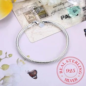 Erklæring 925 Sterling Sølv 4mm Slange Kæde Armbånd Til Kvinder Girl Nyeste Fine Smykker