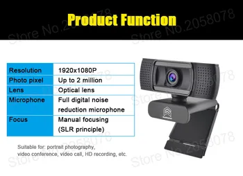 Webcam 1080P, HDWeb Kamera med Indbygget HD-Mikrofon USB-Plug n Play Web-Cam, Widescreen Video