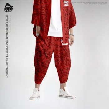 Streetwear til Mænd Overalls Harem Bukser Hip Hop Casual Sports Bukser Joggere Mænd i Røde Bukser, Mode Bukser 6XL