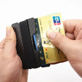 Carbon Fiber Kreditkort Indehaveren RFID-Blokering Slank Travel Wallet Holdbar Pung For Mænd Minimalistisk Lomme Foran Elatic Penge Band