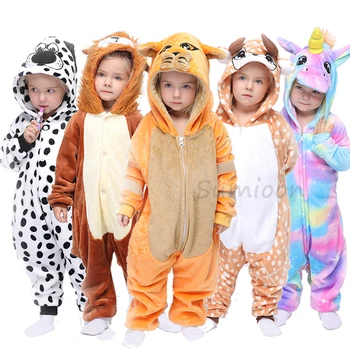 Børn Pyjamas Piger Drenge Nattøj Baby Jumpsuit Nat Tøj Dyr Tegnefilm Lion Flannel Unicorn Børns Pyjamas For 6 8 10T 19280