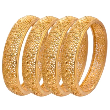Wando 4stk / masse Dubai Guld Farve armbånd Til Kvinder Etiopiske armbånd til Kvinder, Afrikanske, Arabiske Smykker bryllup smykker part gaver