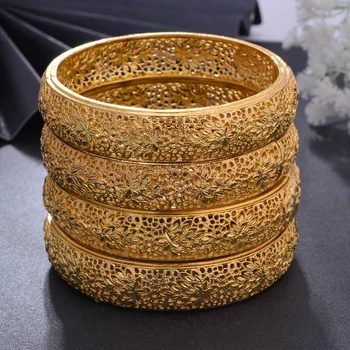 Wando 4stk / masse Dubai Guld Farve armbånd Til Kvinder Etiopiske armbånd til Kvinder, Afrikanske, Arabiske Smykker bryllup smykker part gaver