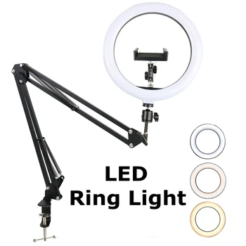 Professionelle Foto Studie 26cm Ringlight LED Selfie Ring Lys med Stativ telefonholder, Fotografering, Lys Ring Lampe til YouTube