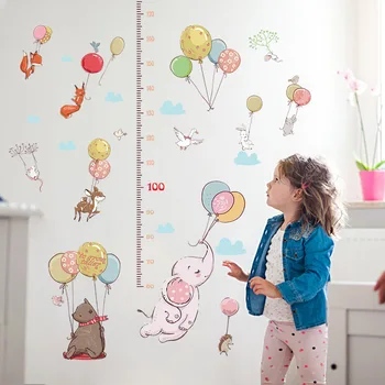Søde Kreative Ballon Dyr Barnets Højde Måling Wall Sticker Kid Soveværelse Garderobe Ræv Kanin Vækst Chart Lineal Til Hjemmet