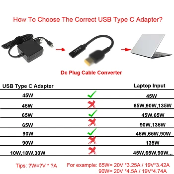 Laptop Dc Power Adapter Converter for Lenovo YOGA 510 710 MIIX5 7000 Air 12 13 ideapad 320 USB Type C Female til 4.0*1.7 Oplader