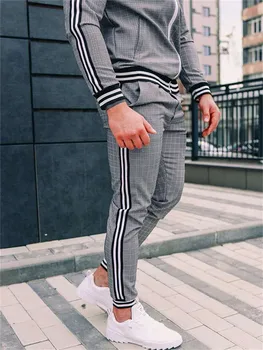 2020Track og Field ' s Nye Mode Afslappet Mænd fitness Sæt farverige Kontrolleret Hætte Sweatshirt Sweatpants Træningsdragt Ny trend Se