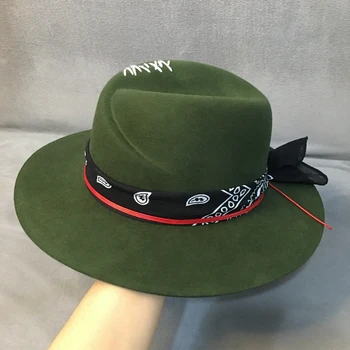 Fedora Nye vinter uld grøn hat med bred skygge hatte han en udgave af Sir Personlighed mode tidevand genoprette gamle måder af England