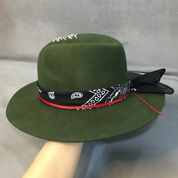 Fedora Nye vinter uld grøn hat med bred skygge hatte han en udgave af Sir Personlighed mode tidevand genoprette gamle måder af England