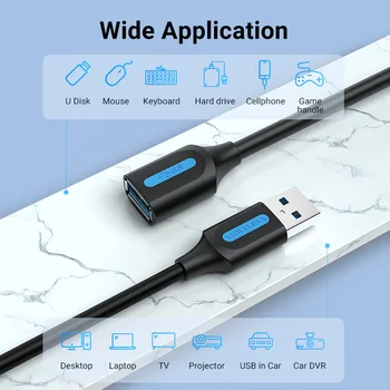 Vention USB-forlængerkabel 3.0 Mandlige og Kvindelige USB-Kabel Extender Data Ledningen til Bærbar PC, Smart TV PS4 Xbox, En SSD USB til USB