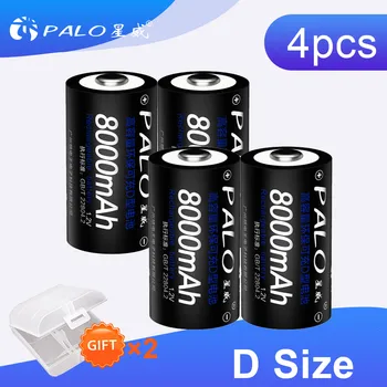 PALO 4stk 8000mAh 1,2 v D Size Genopladelige Batterier Til Lommelygten gaskomfur Radio Køleskab Med 2 Stk Batteri Box
