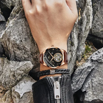 2018 nye ure mænds mekanisk ur fuldautomatisk særlige styrker udhulede læder bælte mode trend vandtæt ur