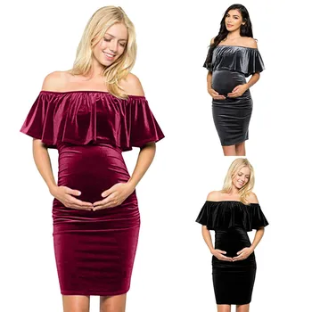 Kjole til gravide kvinder Barsel Kjole Premium Blød Stretch Kolde Skulder Fotografering Part Bodycon graviditet kjole #XTN