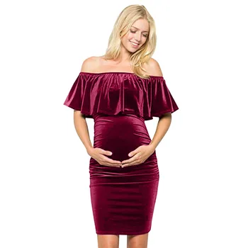 Kjole til gravide kvinder Barsel Kjole Premium Blød Stretch Kolde Skulder Fotografering Part Bodycon graviditet kjole #XTN